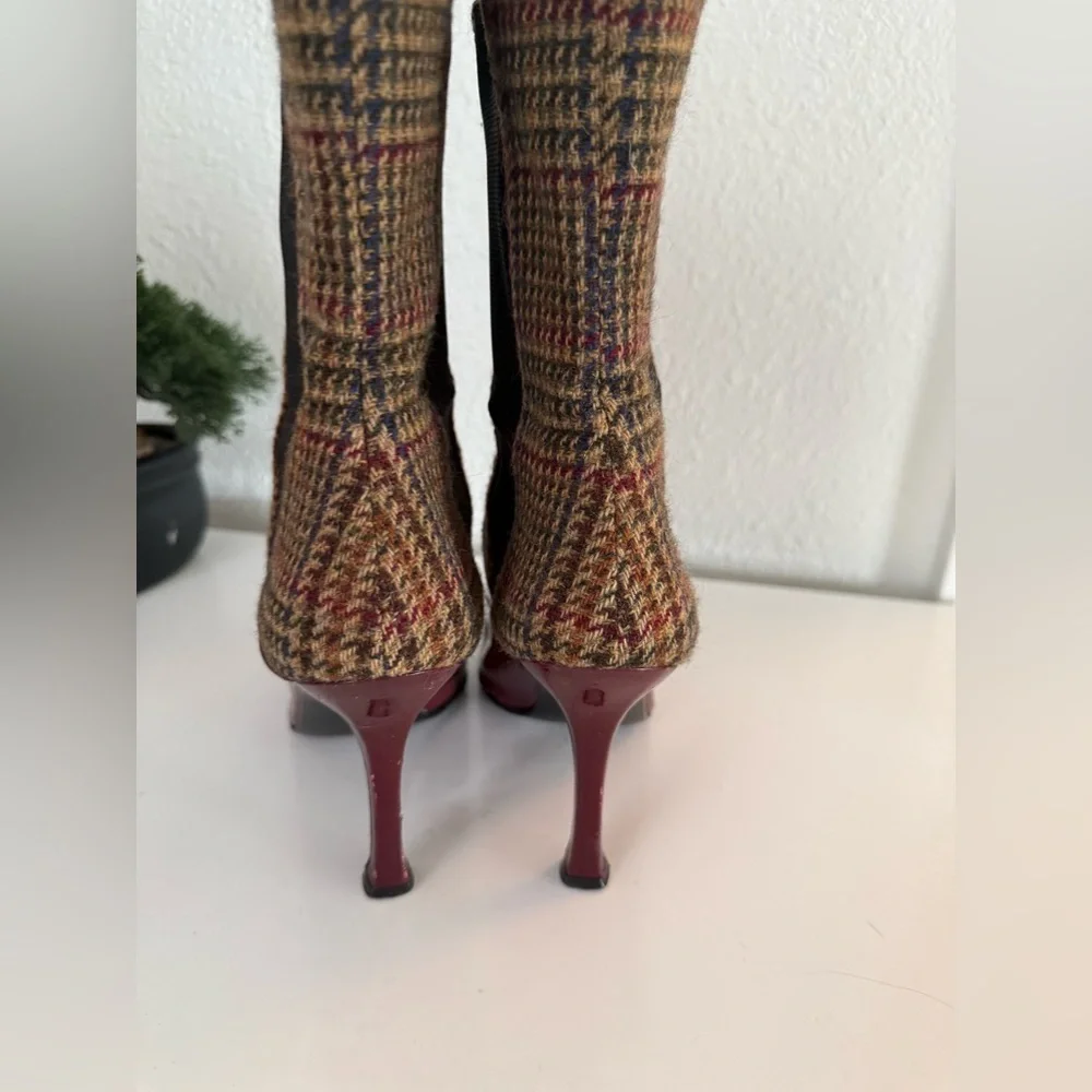 Dolce & Gabbana  Burgundy and Plaid Heeled Boots - Picture 10 of 10